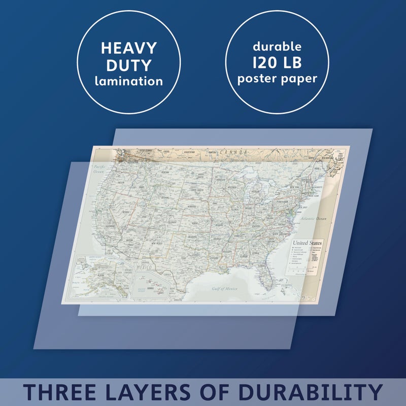 Palace Learning Antique Laminated World Map & US Map Poster Set - 18" x 29" - Wall Chart Maps of the World & United States - Made in the USA - (LAMINATED, 18" x 29") - Image 3